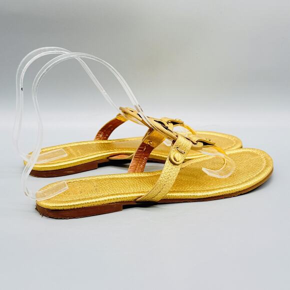 Tory Burch Sandals Womens 8 Gold Leather Miller Thong Flip Flop Summer Shoes - Picture 9 of 12